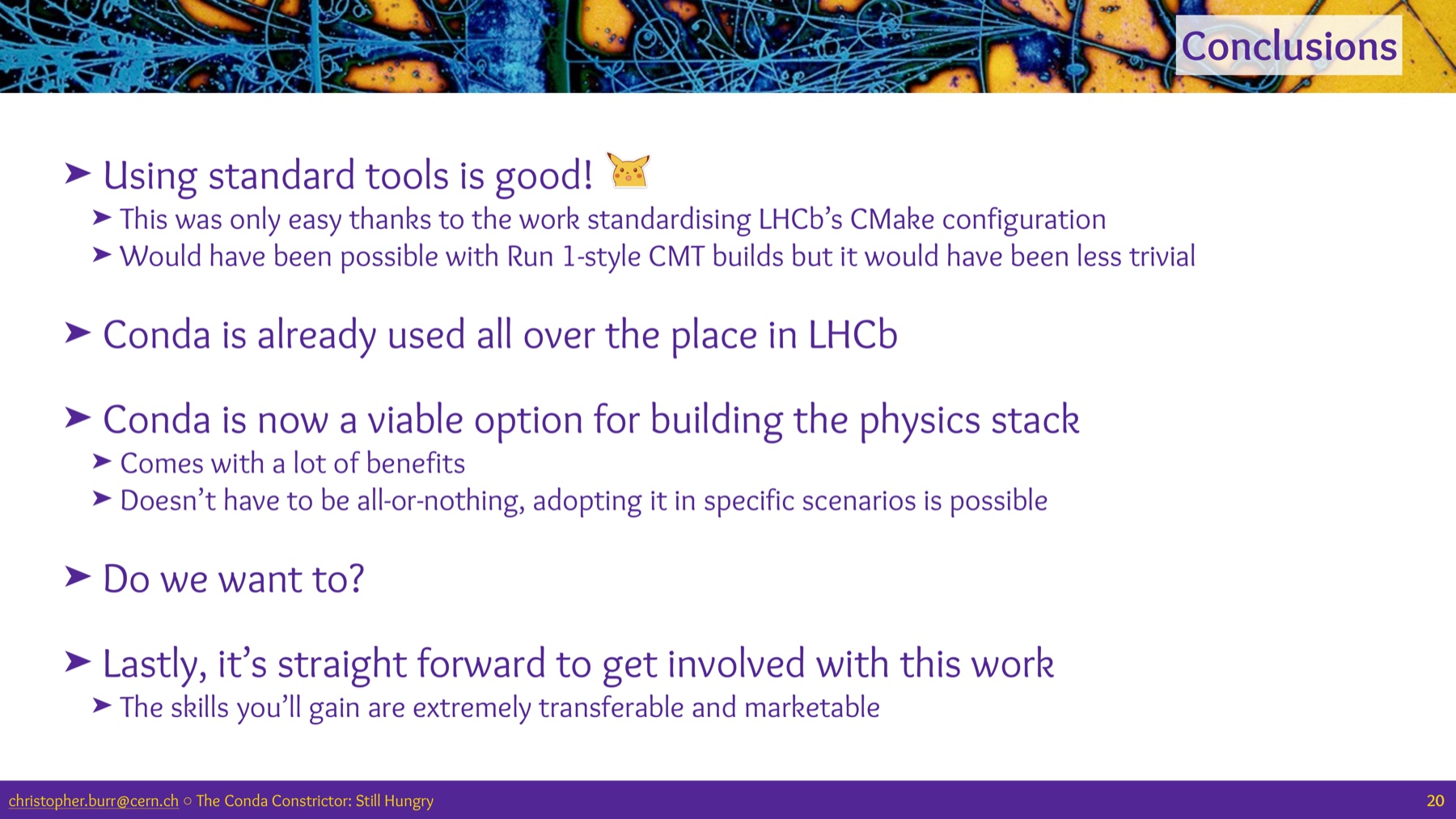Conclusions slide from the January 2026 Conda talk