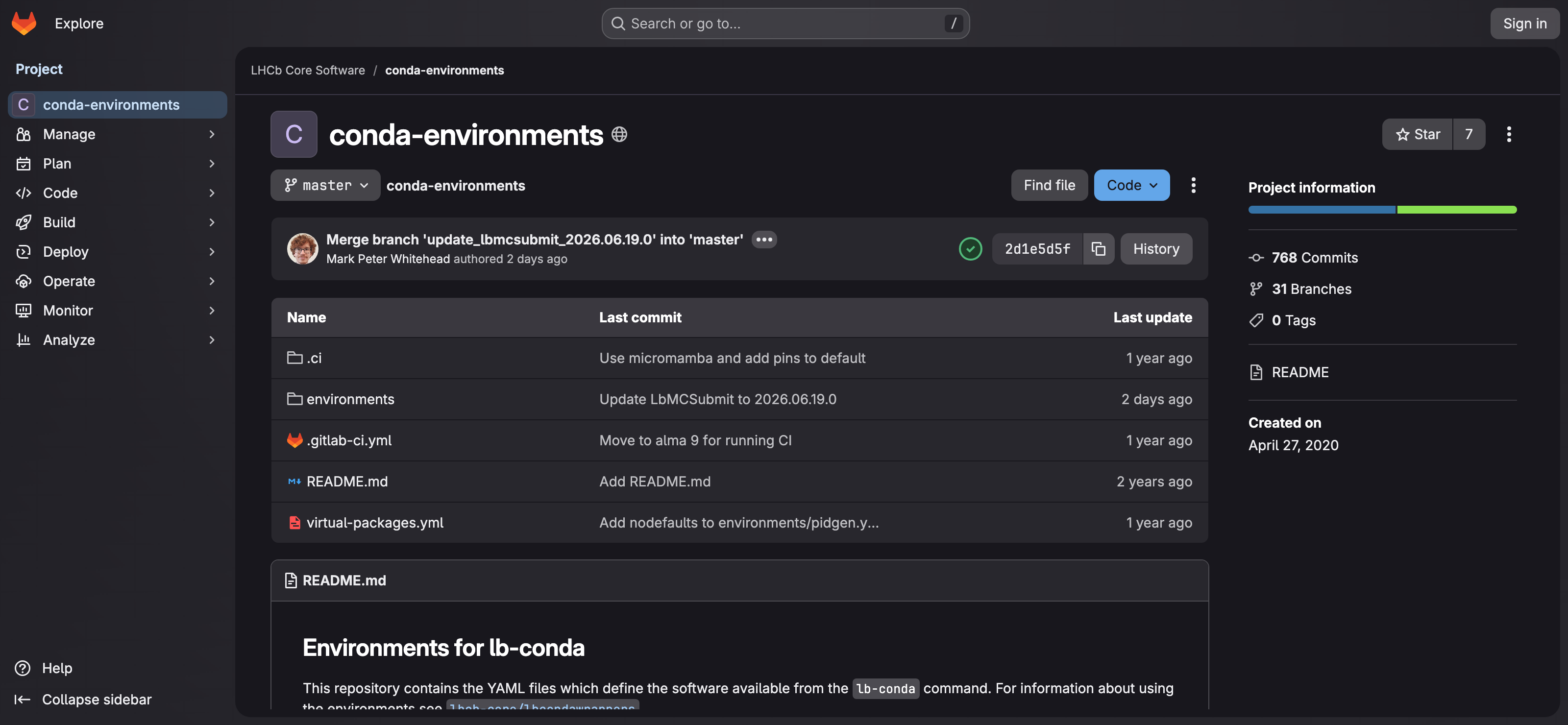 The lhcb-core/conda-environments GitLab repository